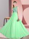 Great Floor Length Green Bridesmaid Gown Chiffon Sleeveless Beading and Appliques