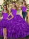 Trendy Three Pieces Quinceanera Dress Purple Halter Top Organza Sleeveless Floor Length Lace Up