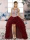 Dynamic High Low Burgundy Pageant Dress for Teens Scoop Sleeveless Lace Up