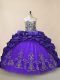 Gorgeous Sleeveless Satin and Organza Brush Train Lace Up Vestidos de Quinceanera in Purple with Embroidery and Pick Ups