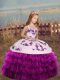 Fuchsia Ball Gowns Embroidery and Ruffled Layers and Bowknot Little Girl Pageant Dress Lace Up Organza Sleeveless Floor Length