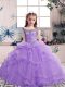 Lavender Ball Gowns Off The Shoulder Sleeveless Tulle Floor Length Lace Up Beading and Ruffles Pageant Gowns For Girls