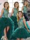 Peacock Green Scoop Neckline Beading and Ruffles Sweet 16 Dresses Sleeveless Lace Up