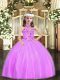 Lilac Ball Gowns Halter Top Sleeveless Tulle Floor Length Lace Up Appliques Pageant Dress for Womens