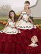 Sleeveless Brush Train Embroidery and Ruffled Layers Lace Up 15 Quinceanera Dress
