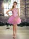 Fabulous Rose Pink Scoop Lace Up Beading Party Dresses Sleeveless