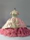 Artistic Chapel Train Ball Gowns Sweet 16 Quinceanera Dress Pink Off The Shoulder Organza Sleeveless Floor Length Lace Up