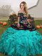 Embroidery and Ruffles 15 Quinceanera Dress Blue And Black Lace Up Sleeveless Floor Length