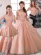 Fantastic Peach Lace Up Quinceanera Dresses Beading Sleeveless Brush Train