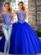 New Arrival Brush Train Two Pieces Quinceanera Gown Royal Blue Off The Shoulder Tulle Sleeveless Lace Up