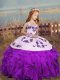 Floor Length Lace Up Girls Pageant Dresses Purple for Party and Wedding Party with Embroidery