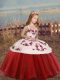Elegant Sleeveless Floor Length Embroidery Lace Up Girls Pageant Dresses with Red
