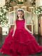 Elegant Sleeveless Evening Gowns Floor Length Ruffled Layers Red Tulle