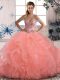 Smart Peach Sleeveless Beading and Ruffles Floor Length Sweet 16 Dresses