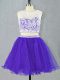 Low Price Purple Two Pieces Scoop Sleeveless Organza Mini Length Zipper Lace and Appliques Evening Dress