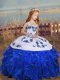 Royal Blue Sleeveless Embroidery and Ruffles Floor Length Pageant Gowns For Girls