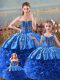 Modest Royal Blue Sleeveless Embroidery and Ruffles Zipper Quinceanera Dresses
