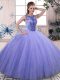 Clearance Floor Length Lace Up Ball Gown Prom Dress Lavender for Military Ball and Sweet 16 and Quinceanera with Beading