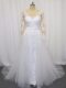White Scoop Neckline Lace and Belt Wedding Gowns Long Sleeves Clasp Handle