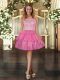 Rose Pink Scoop Zipper Lace and Ruffled Layers Casual Dresses Sleeveless