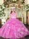 Lilac Sleeveless Floor Length Beading and Ruffles Zipper Little Girls Pageant Dress