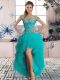 Eye-catching A-line Celebrity Evening Dresses Turquoise Off The Shoulder Tulle Sleeveless High Low Lace Up