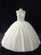 Hot Selling White Halter Top Neckline Beading Quince Ball Gowns Sleeveless Lace Up