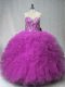 Spectacular Fuchsia Scoop Lace Up Beading and Ruffles Quinceanera Dresses Sleeveless