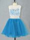 Adorable Blue Zipper Homecoming Dress Lace Sleeveless Mini Length
