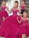Fuchsia Quinceanera Gown Military Ball and Sweet 16 and Quinceanera with Beading and Ruffles Halter Top Sleeveless Lace Up