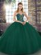 Hot Sale Floor Length Lace Up Vestidos de Quinceanera Peacock Green for Military Ball and Sweet 16 and Quinceanera with Beading