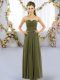 Gorgeous Floor Length Empire Sleeveless Olive Green Dama Dress for Quinceanera Lace Up