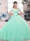 Artistic Floor Length Ball Gowns Short Sleeves Apple Green Quinceanera Dresses Lace Up