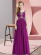 Custom Fit Beading Prom Dresses Fuchsia Lace Up Cap Sleeves Floor Length