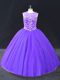 Elegant Floor Length Purple Sweet 16 Dresses Tulle Sleeveless Beading