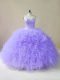 Lavender Ball Gowns Sweetheart Sleeveless Tulle Floor Length Lace Up Beading and Ruffles Quince Ball Gowns