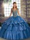 Sexy Ball Gowns Sweet 16 Dress Blue Straps Taffeta Sleeveless Floor Length Lace Up
