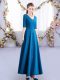 Sumptuous Empire Court Dresses for Sweet 16 Teal V-neck Satin Half Sleeves Ankle Length Zipper