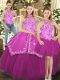 Excellent Fuchsia Lace Up Halter Top Embroidery Quinceanera Gowns Satin and Tulle Sleeveless