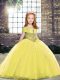 Excellent Yellow Girls Pageant Dresses Straps Sleeveless Brush Train Lace Up