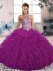 New Arrival Purple 15th Birthday Dress Military Ball and Sweet 16 and Quinceanera with Beading and Ruffles Halter Top Sleeveless Lace Up