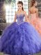 Great Floor Length Lace Up Quinceanera Dress Lavender for Military Ball and Sweet 16 and Quinceanera with Beading and Ruffles