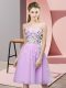 Fancy Knee Length Lilac Bridesmaid Dress Tulle Sleeveless Appliques