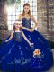 Sweetheart Sleeveless Vestidos de Quinceanera Floor Length Beading and Embroidery Royal Blue Tulle