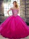 Extravagant Fuchsia Off The Shoulder Neckline Beading and Ruffles Quince Ball Gowns Sleeveless Lace Up