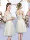 Wonderful Tulle Scoop Half Sleeves Lace Up Lace and Bowknot Bridesmaid Gown in Champagne