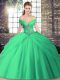 Sophisticated Turquoise Sweet 16 Dress Off The Shoulder Sleeveless Brush Train Lace Up