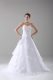 White Organza Lace Up Wedding Dress Sleeveless Brush Train Beading and Ruffled Layers and Hand Made Flower