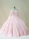 Beading and Appliques Quinceanera Gowns Baby Pink Lace Up Long Sleeves Floor Length