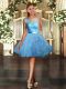 Dramatic Mini Length Backless Homecoming Dress Light Blue for Prom and Party with Lace and Ruffles